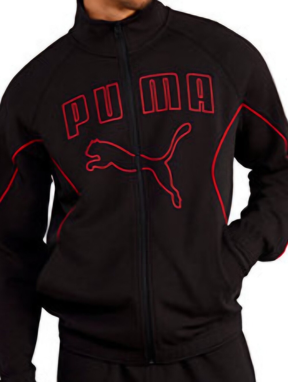 Puma Black Jacket with Red Piping and Logo Mens Size Small